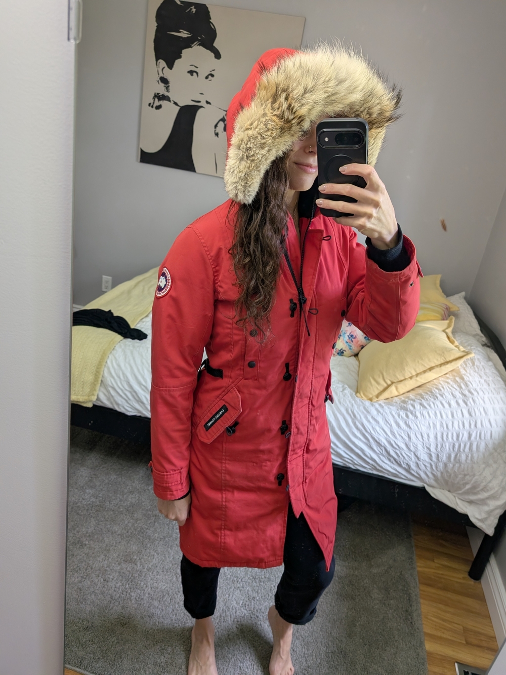 Canada Goose Red Hooded Parka with Fur-Trim